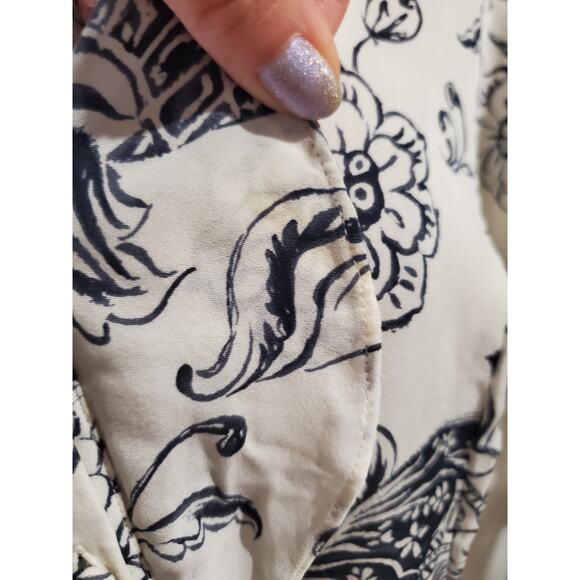 Vtg Talbots 100% Silk Floral Short Flutter Sleeve Button Ruffle Top Size 16 Y2K - Picture 6 of 9